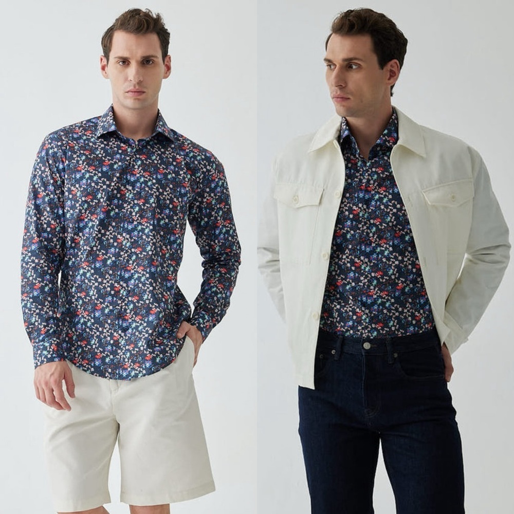 Kurt River Slim Fit Chelsea Spread Shirt Longsleeve Flower Print Multicolor XL